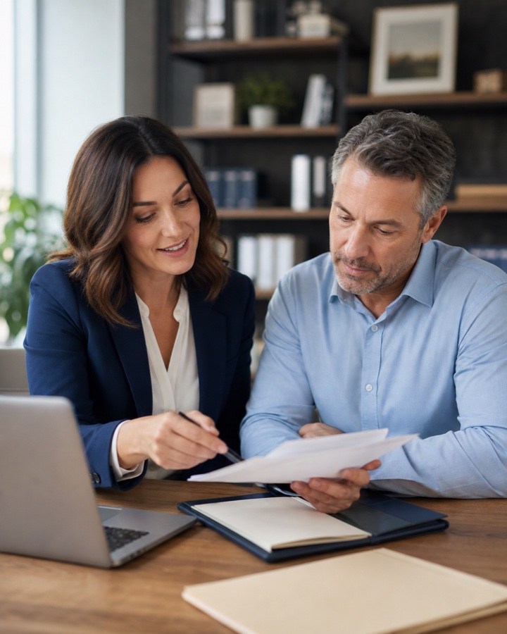 Insurance professional reviewing a client document
